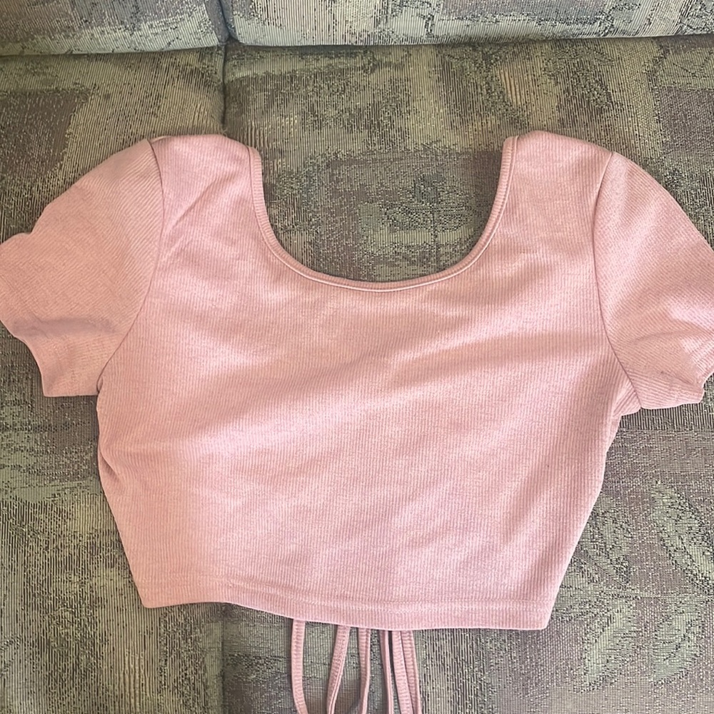 Pink wrap around cropped T